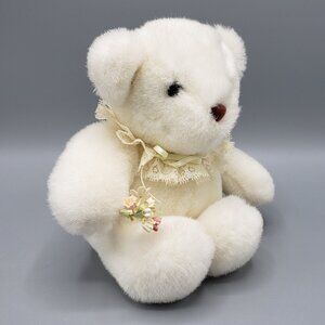 Gund Plush Teddy Bear 6" White Flowers SWEETS Vintage 1985 Korea Stuffed Animal